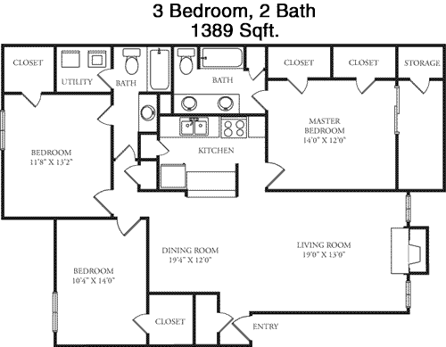 1,389 sq ft floorplan layout