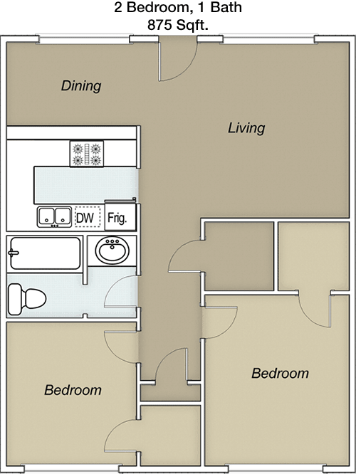 875 sq ft floorplan layout