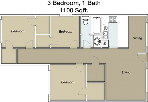 1,100 sq ft floorplan layout