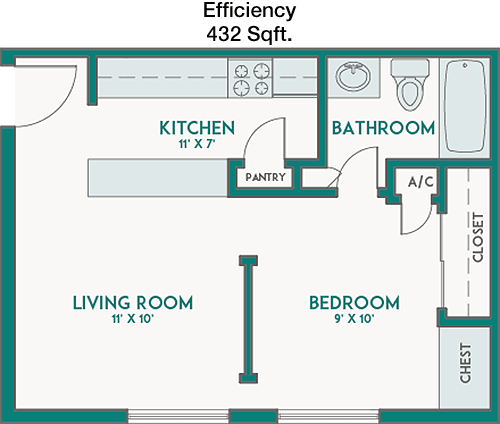 432 sq ft floorplan layout