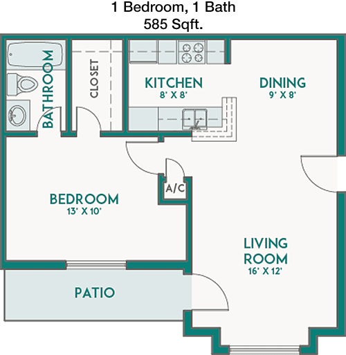 585 sq ft floorplan layout