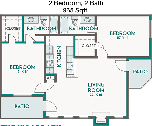 965 sq ft floorplan layout