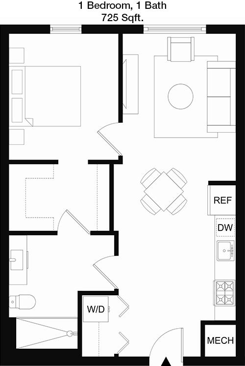 725 sq ft floorplan layout