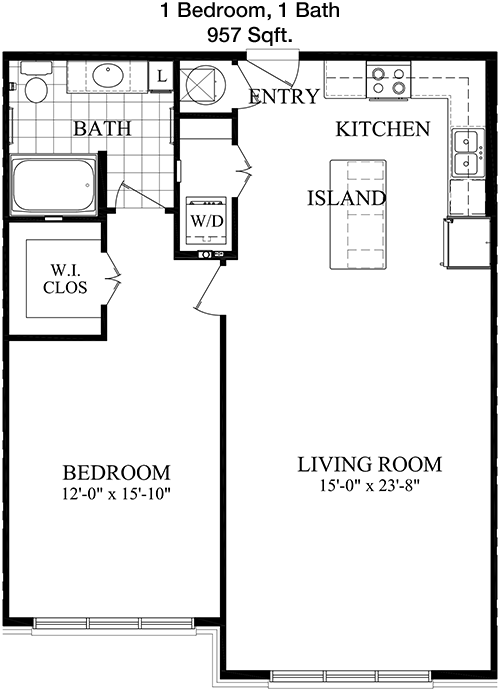 957 sq ft floorplan layout