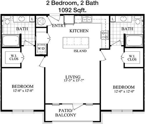 1,092 sq ft floorplan layout