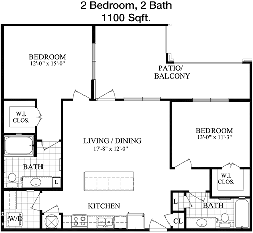 1,100 sq ft floorplan layout