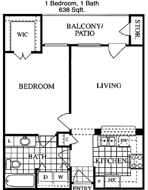 638 sq ft floorplan layout
