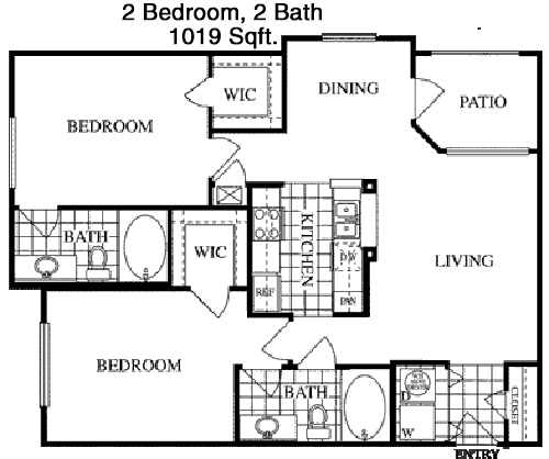 1,019 sq ft floorplan layout