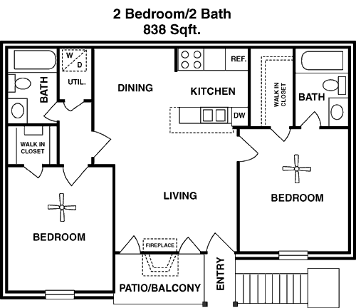 838 sq ft floorplan layout