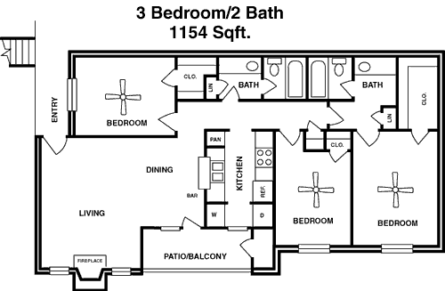 1,154 sq ft floorplan layout