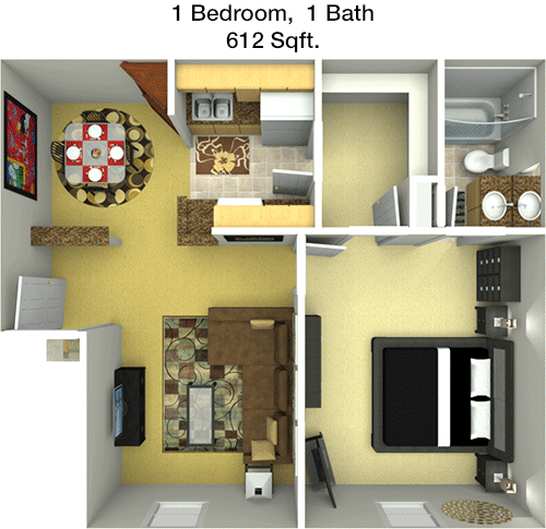 612 sq ft floorplan layout