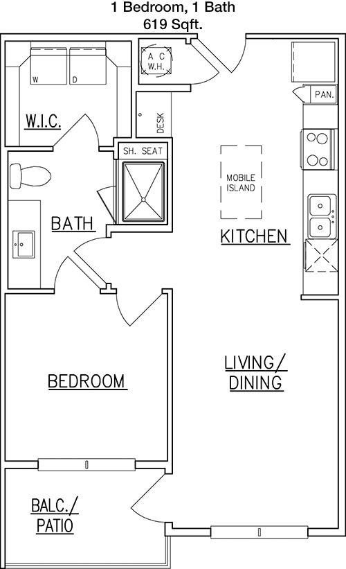 619 sq ft floorplan layout
