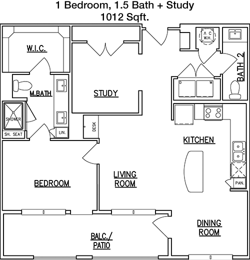 1,012 sq ft floorplan layout