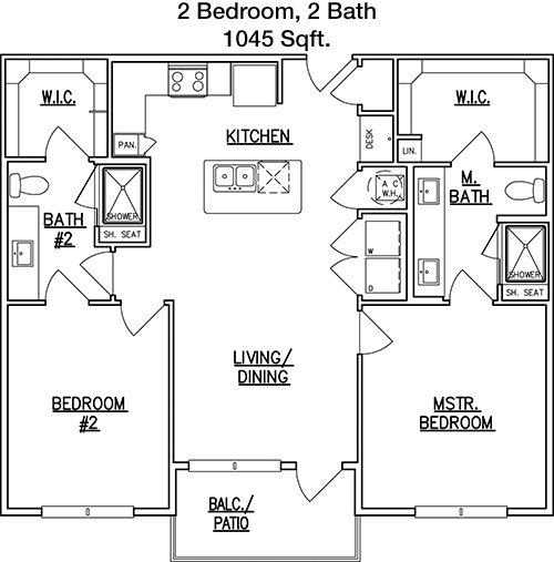 1,045 sq ft floorplan layout