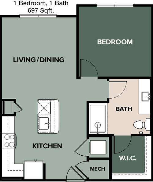 697 sq ft floorplan layout