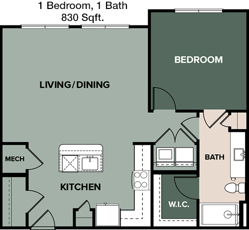 830 sq ft floorplan layout