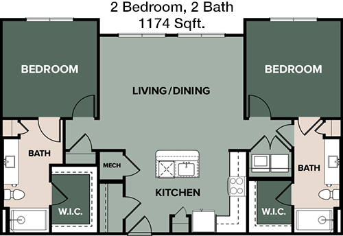 1,174 sq ft floorplan layout