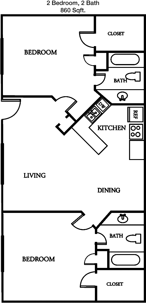 860 sq ft floorplan layout