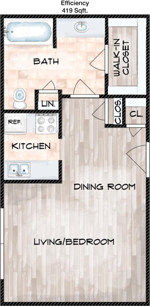 419 sq ft floorplan layout