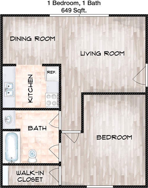 649 sq ft floorplan layout