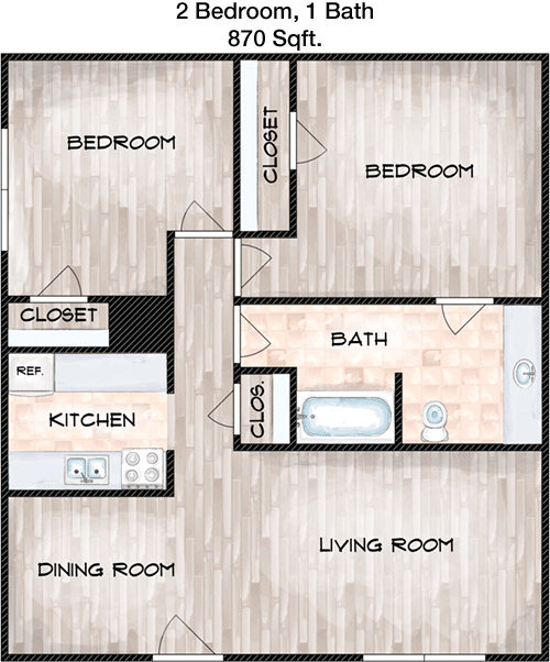 870 sq ft floorplan layout
