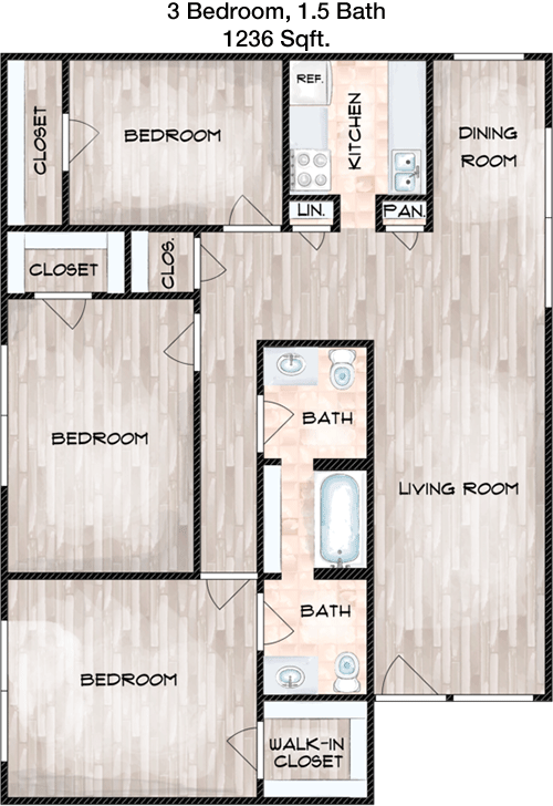 1,236 sq ft floorplan layout