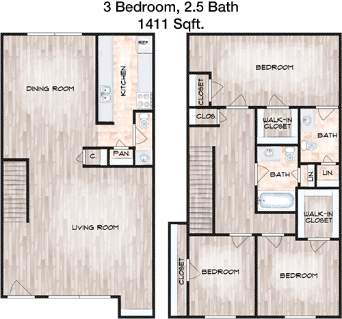 1,411 sq ft floorplan layout