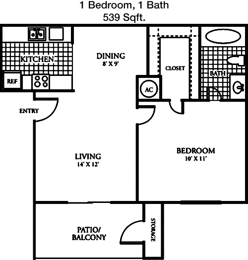 539 sq ft floorplan layout