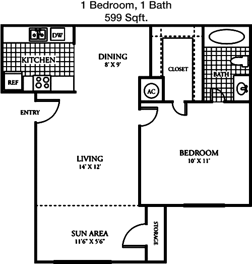 599 sq ft floorplan layout