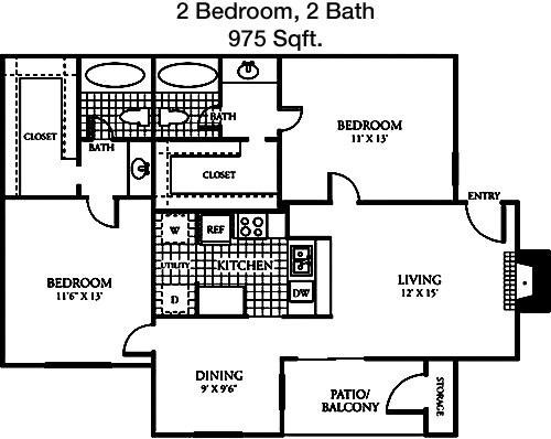 975 sq ft floorplan layout