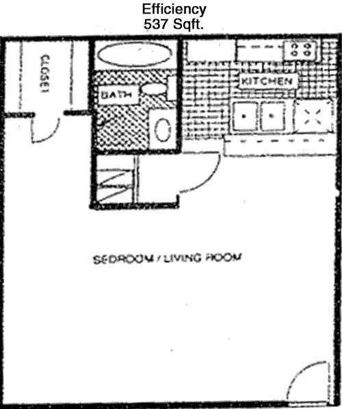 537 sq ft floorplan layout