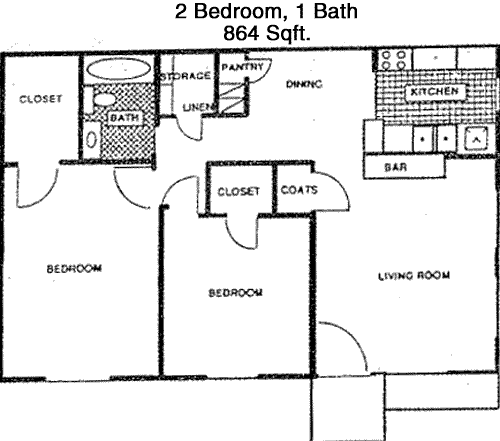 864 sq ft floorplan layout