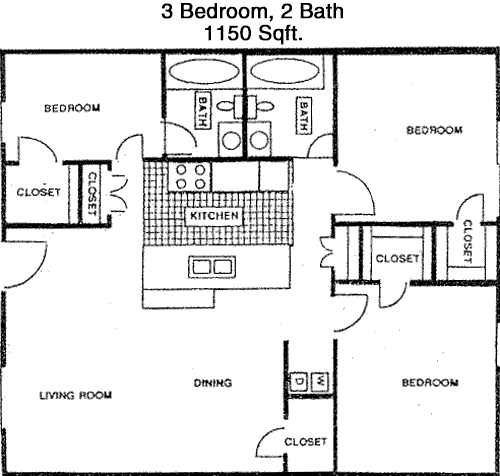 1,150 sq ft floorplan layout
