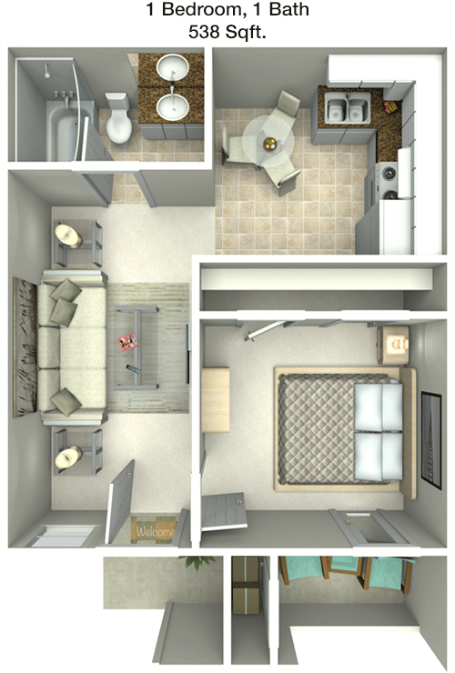 538 sq ft floorplan layout