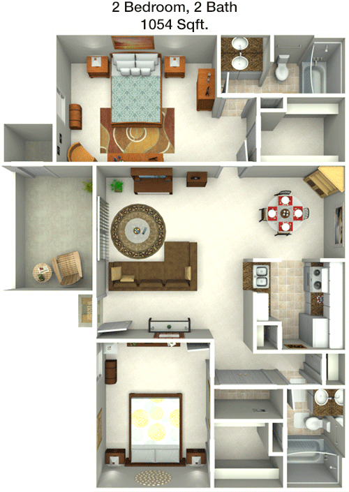 1,054 sq ft floorplan layout