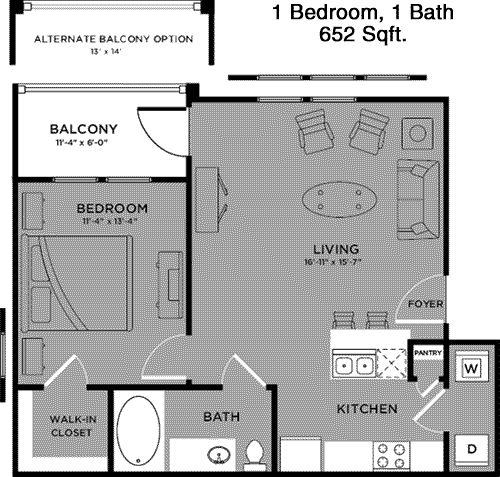652 sq ft floorplan layout