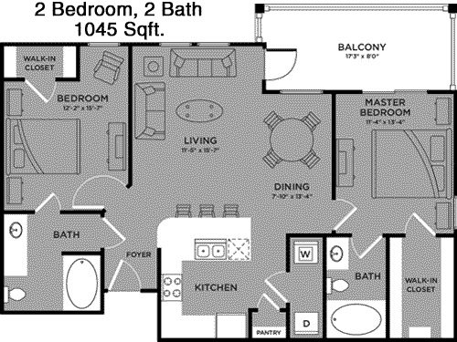 1,045 sq ft floorplan layout
