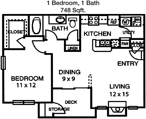 748 sq ft floorplan layout