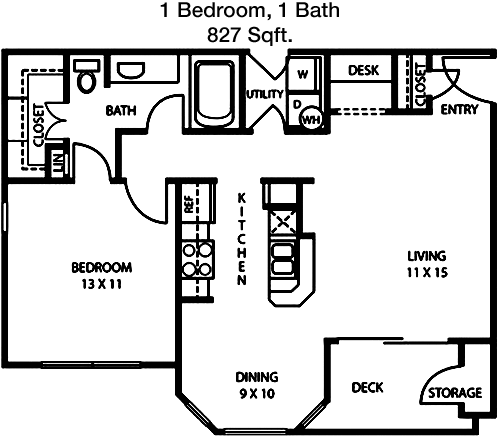 827 sq ft floorplan layout