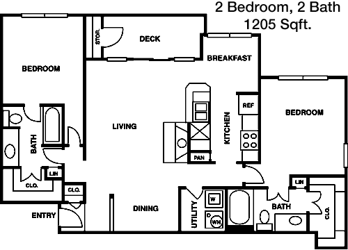 1,205 sq ft floorplan layout
