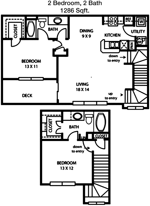 1,286 sq ft floorplan layout
