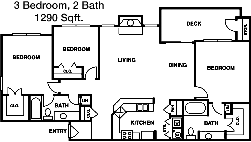 1,290 sq ft floorplan layout