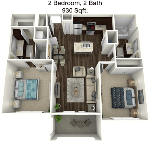 930 sq ft floorplan layout