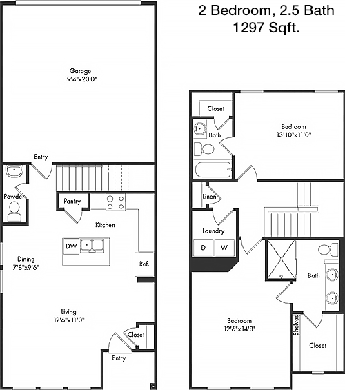 1,297 sq ft floorplan layout
