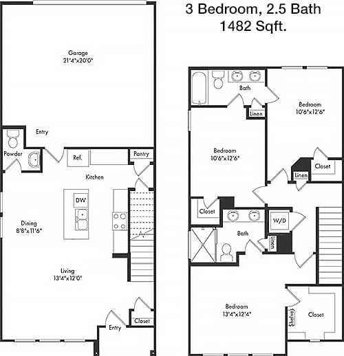 1,482 sq ft floorplan layout