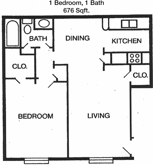 676 sq ft floorplan layout