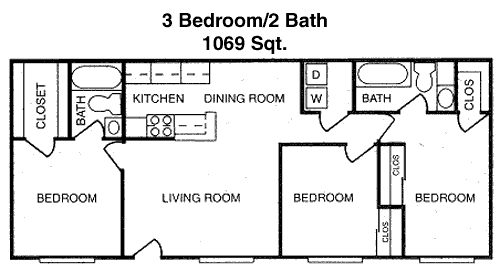 1,069 sq ft floorplan layout