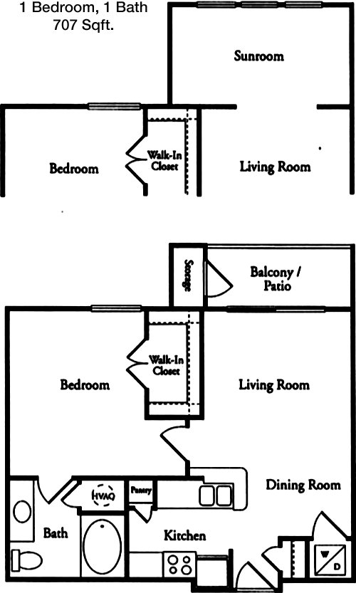 707 sq ft floorplan layout