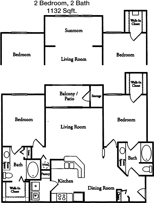 1,132 sq ft floorplan layout