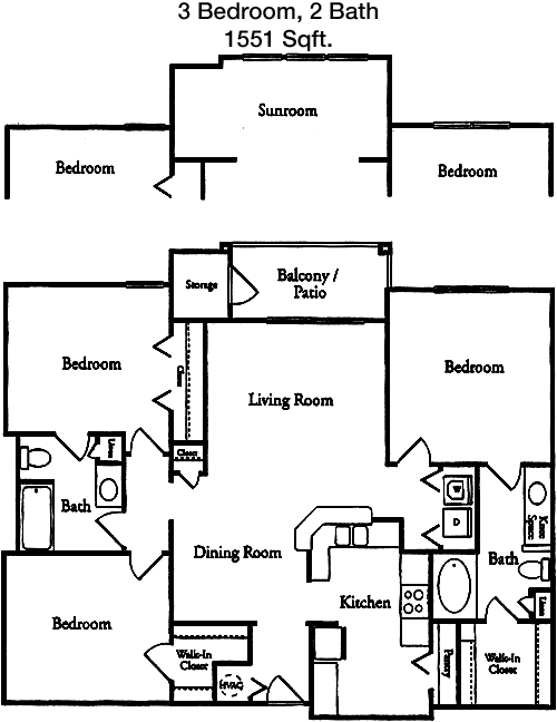 1,551 sq ft floorplan layout